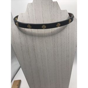 LEATHER CHOKER COLLAR BROWN‎ GOLD STUDS 16" Necklace